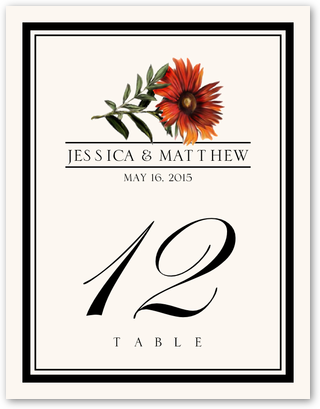 Gerbera Daisy (orange) Flower Assortment Wedding Table Number